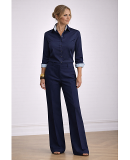 Contrast blouse, marine uni with light blue / white striped
