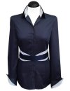 Contrast blouse, marine uni with light blue / white...