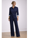 Kontrastbluse, marine Uni mit hellblau/weiss gestreift