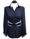 Contrast blouse, marine uni with light blue / white striped