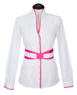 Stehkragenbluse paspeliert, weiss/fuchsia/Geht aus dem Sortiment