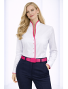 Stand-up collar blouse Piped, white / fuchsia