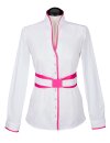 Stand-up collar blouse Piped, white / fuchsia