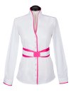 Stand-up collar blouse Piped, white / fuchsia