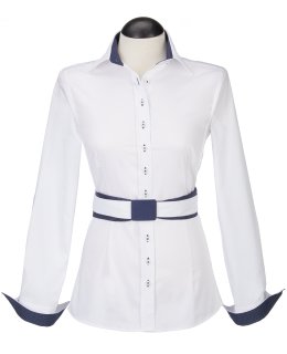 Contrast blouse with patch white / marine dot