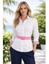 Contrast blouse with patch white / fuchsia stripes