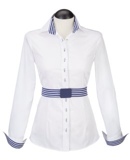 Kontrastbluse mit Patch weiss/marine Streifen/Geht aus dem Sortiment