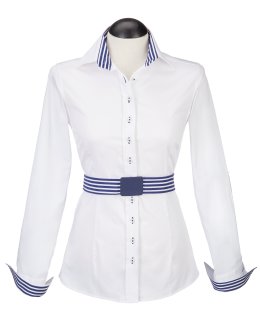 Contrast blouse with patch white / marine stripes