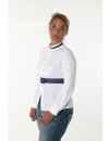 small stand-up collar piped white / marine/goes out of...