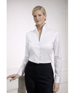 Standing collar blouse, white, extra long