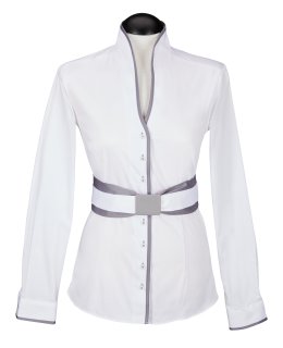 Stand-up collar blouse piped, white / smokey, extra long