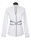 Stand-up collar blouse piped, white / smokey, extra...