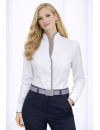 Stand-up collar blouse piped, white / smokey, extra long