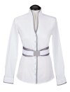 Stand-up collar blouse piped, white / smokey, extra long