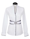 Stand-up collar blouse piped, white / smokey, extra long