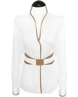 Stand-up collar blouse Piped, white / gold, extra long