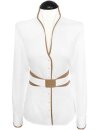 Stand-up collar blouse Piped, white / gold, extra long