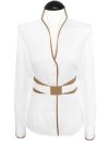 Stand-up collar blouse Piped, white / gold, extra long