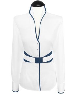 Stand-up collar blouse Piped, white / marine, extra long/goes out of the assortment