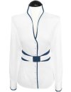 Stand-up collar blouse Piped, white / marine, extra long