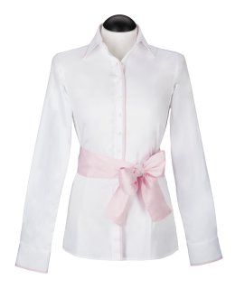 Kontrastbluse weiss Uni mit rosa Paspel/Geht aus dem sortiment