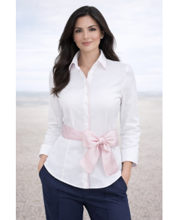 Contrast blouse white plain with pink piping