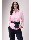 Kontrastbluse rosa Uni mit marine Paspel