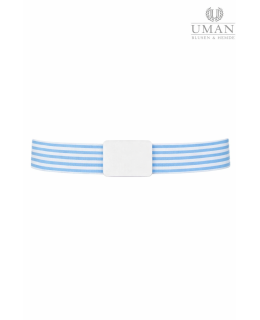 Single belt, light blue and white striped, with white belt buckle