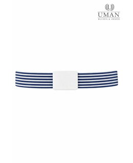 Single belt, navy and white striped with white belt buckle