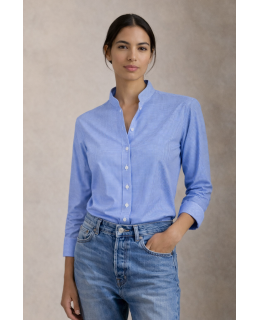 Small stand-up collar vichy karo marine