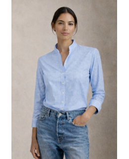Small stand-up collar vichy karo bright blue