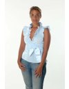 Ruffled wrap blouse without sleeves, white plain blouse