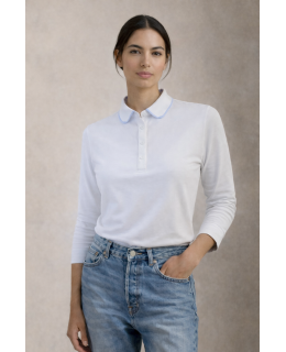 Bubi Shirt Langarm Weiß/Hellblau Paspeliert/ geht aus dem Sortiment