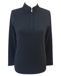 Black small stand-up collar shirt long/goes out of the assortment