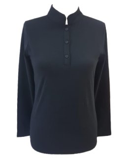 Black small stand-up collar shirt long