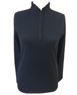 Black ruffled collar shirt with long sleeves