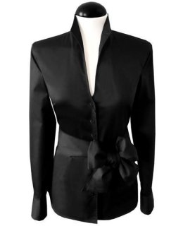 Stand-up collar blouse, black/goes out of the assortment