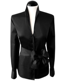 Stand-up collar blouse, black