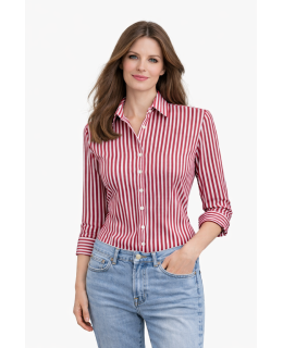 Blouse, light blue / white striped Satin / goes from the assortment