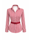 Blouse, light blue / white striped Satin / goes from the assortment