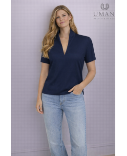 Short Sleeve Stand Collar Shirt, Navy Blue