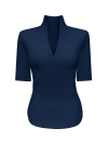 Short Sleeve Stand Collar Shirt, Navy Blue