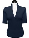 Short Sleeve Stand Collar Shirt, Navy Blue