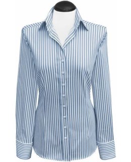 Bluse, hellblau/weiss gestreift Satin Extra Lang/Geht aus dem Sortiment