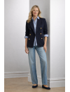 Blouse, light blue / white striped Satin