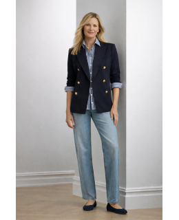 Extralange gestreifte Satin-Damenbluse in Marine-Weiß