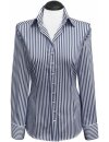 Blouse, marine / white striped satin
