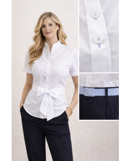 Contrast short-sleeve blouses white/light blue
