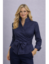Navy wrap blouse with white polka dots