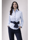 Kontrastbluse hellblau Uni mit marine Paspel